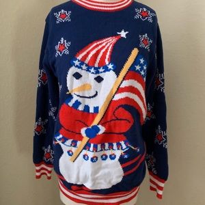 Patriotic Ugly Christmas Snowman Sweater